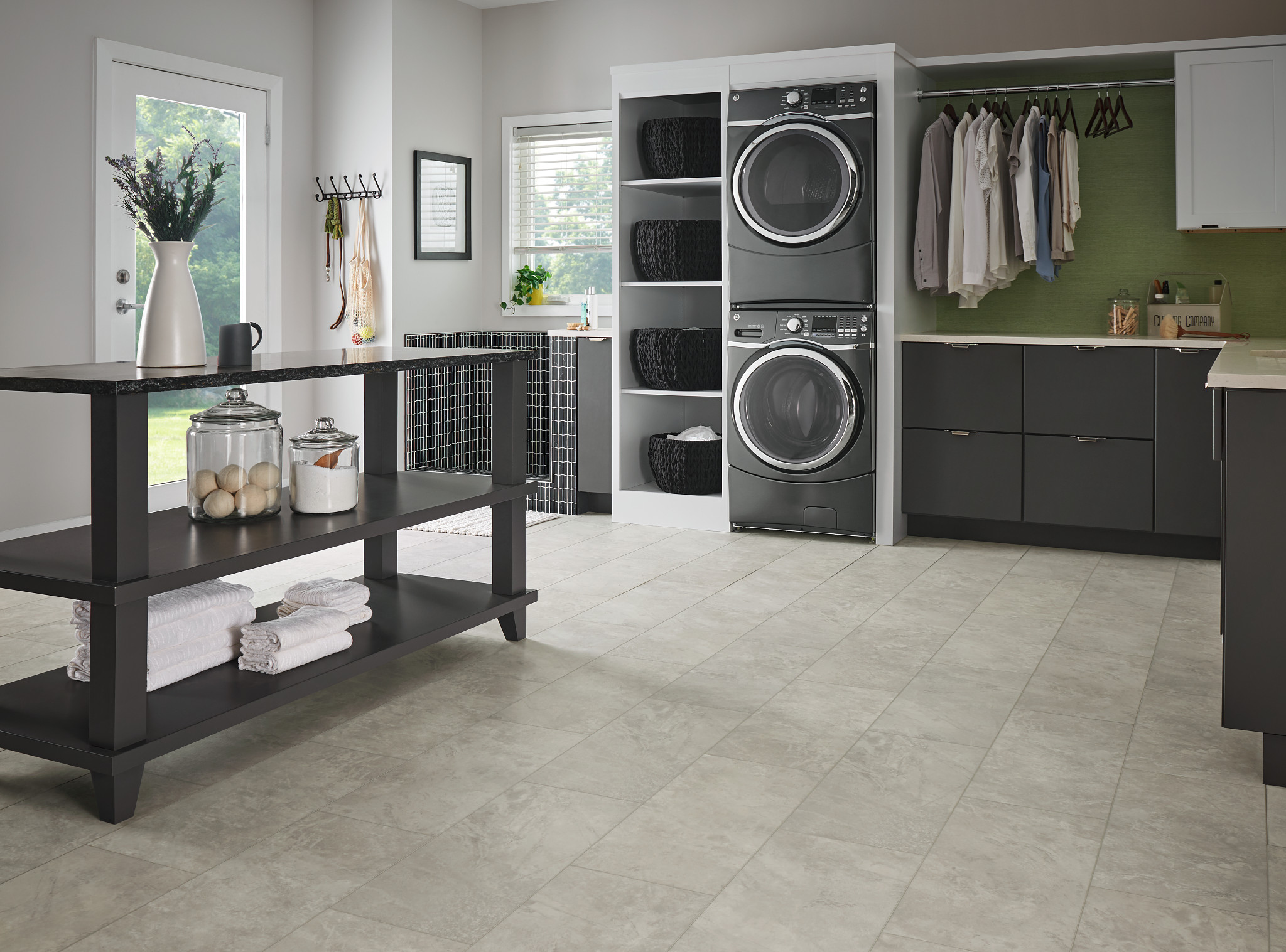 laundry Shale color floor tiles in a laundry room